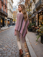 PONCHO ROSA TEJIDOS DE KARLA