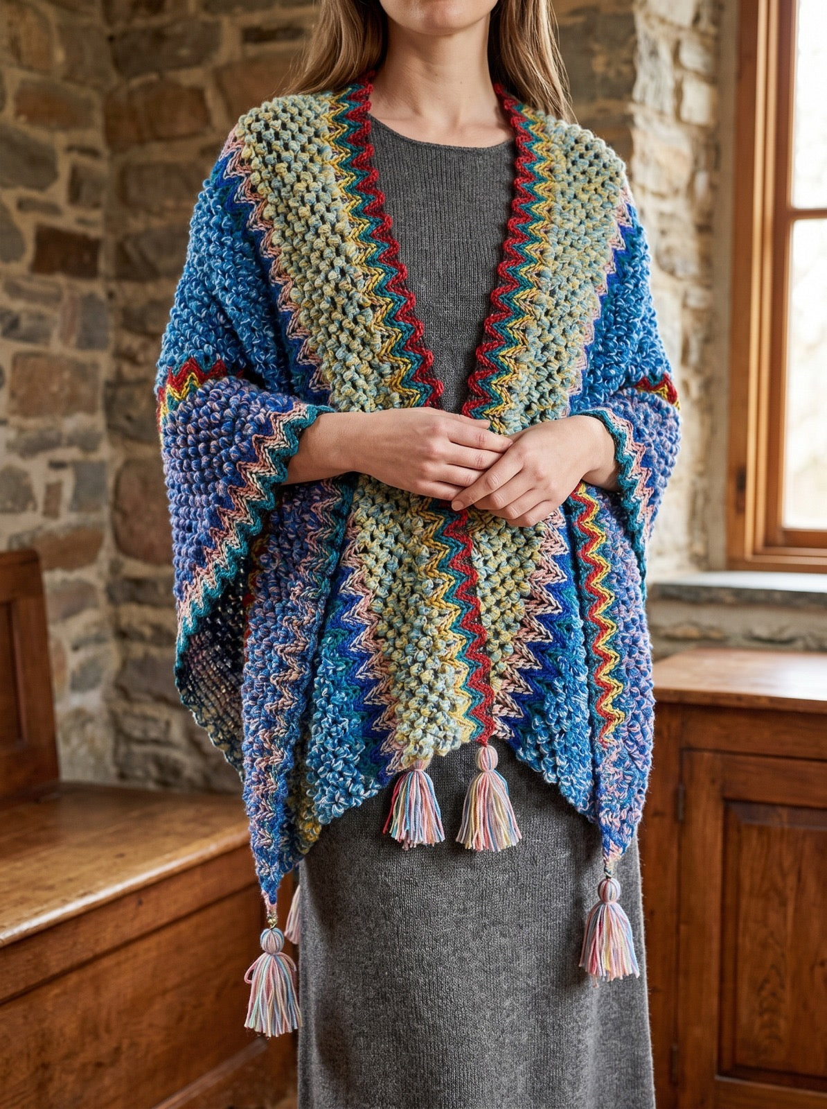 RUANA BOHO AZULES