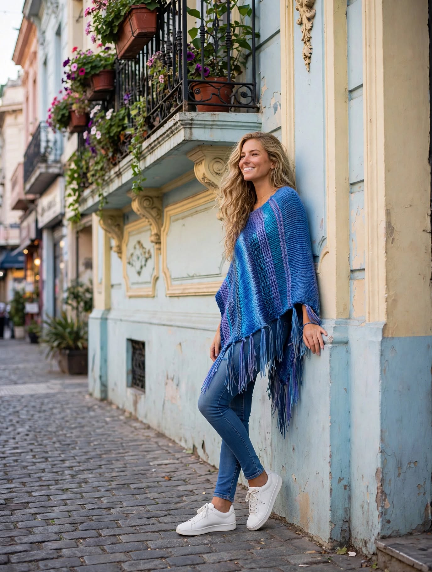 PONCHO TURQUESA TEJIDOS DE KARLA
