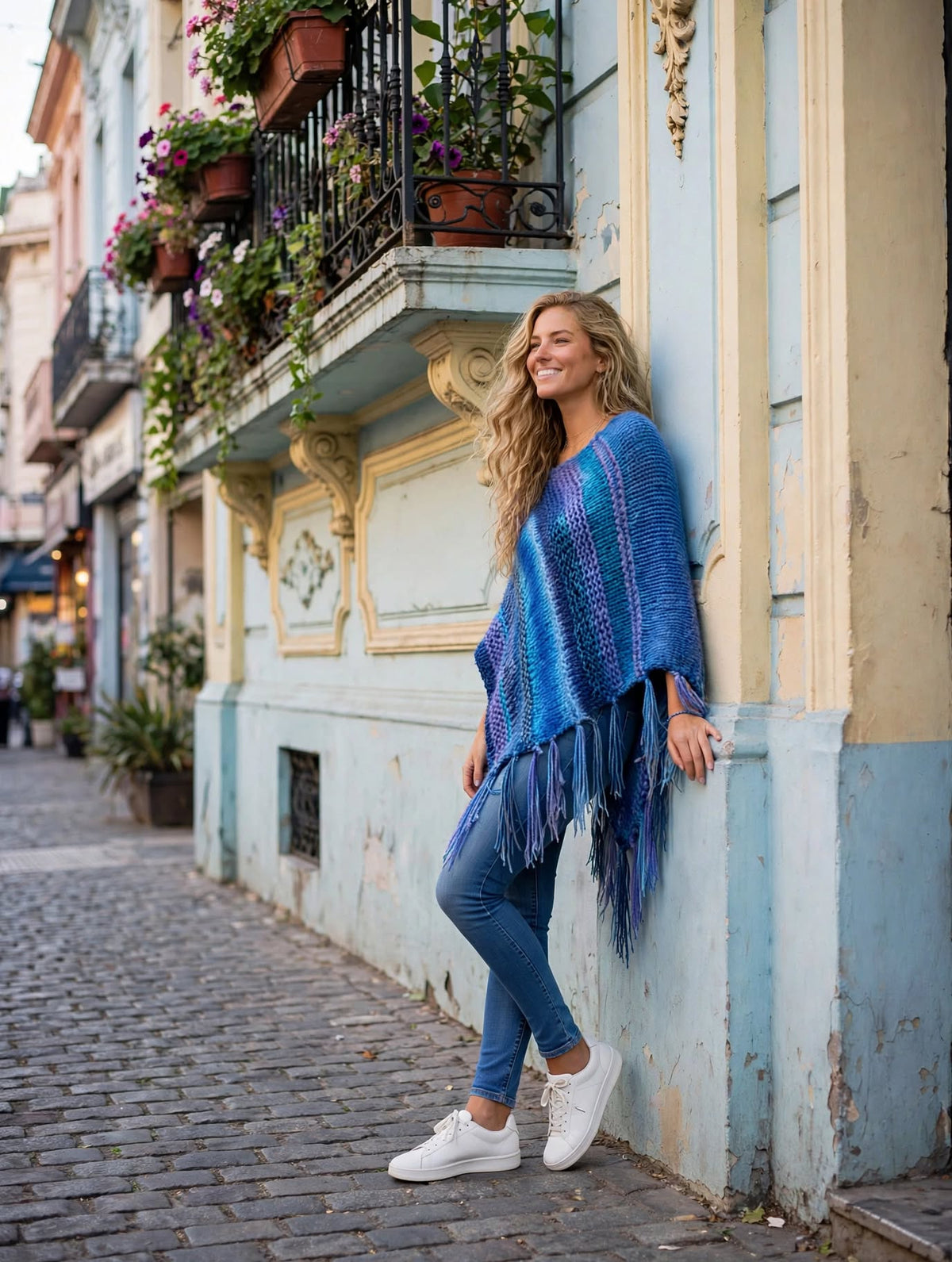 PONCHO TURQUESA TEJIDOS DE KARLA
