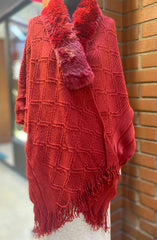RUANA CUELLO PIEL ROJO ITALIANO