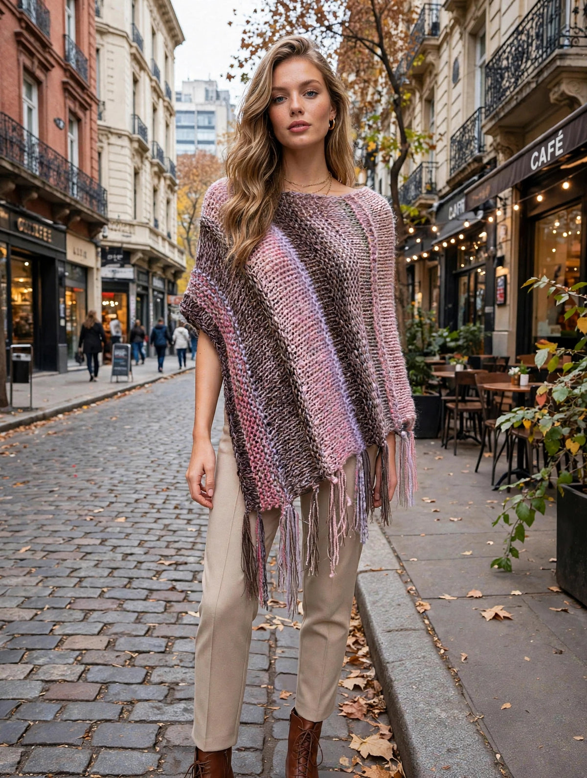 PONCHO ROSA TEJIDOS DE KARLA