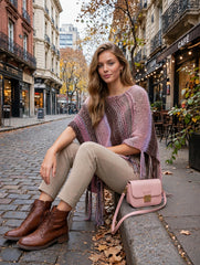 PONCHO ROSA TEJIDOS DE KARLA