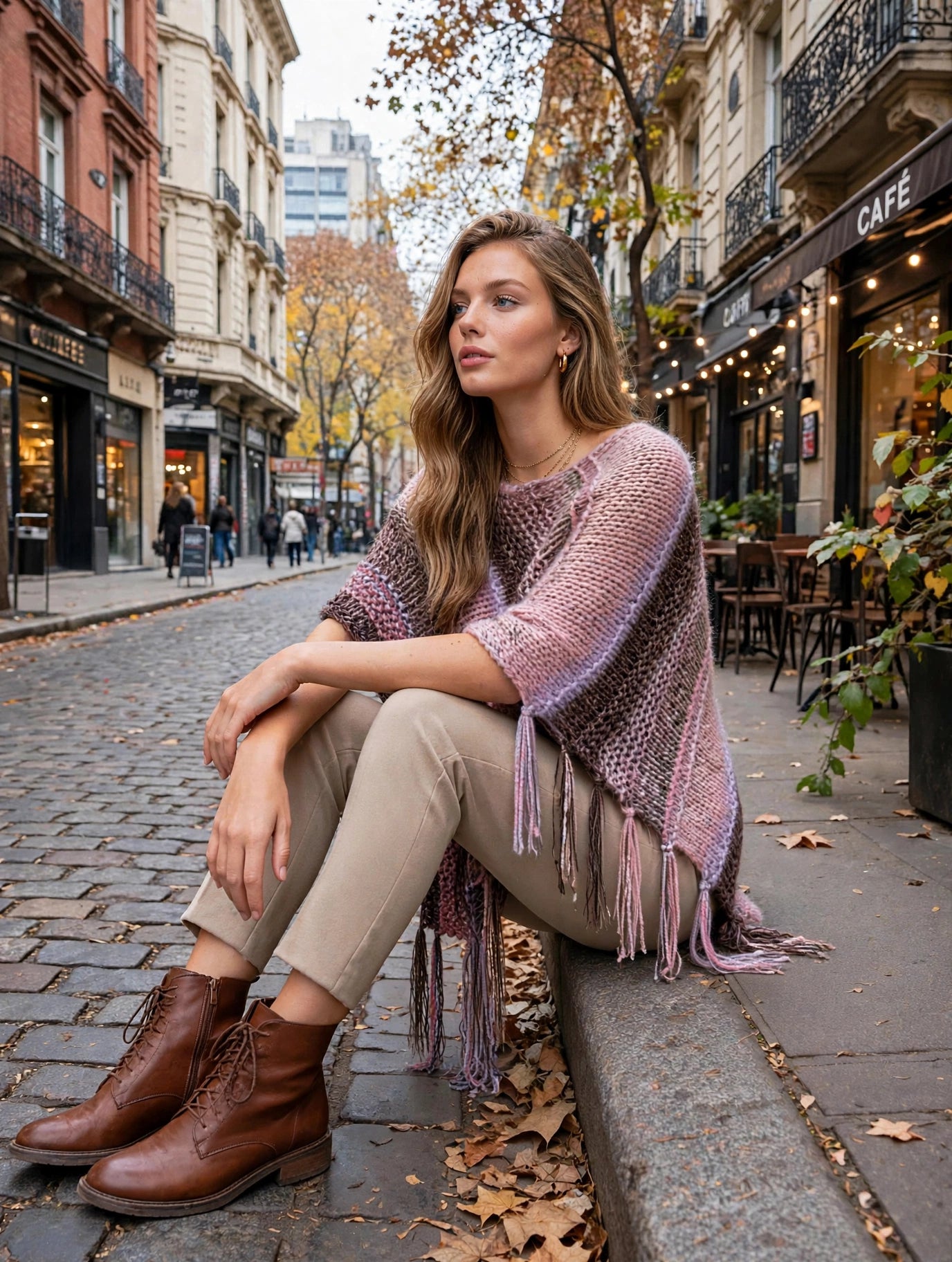 PONCHO ROSA TEJIDOS DE KARLA