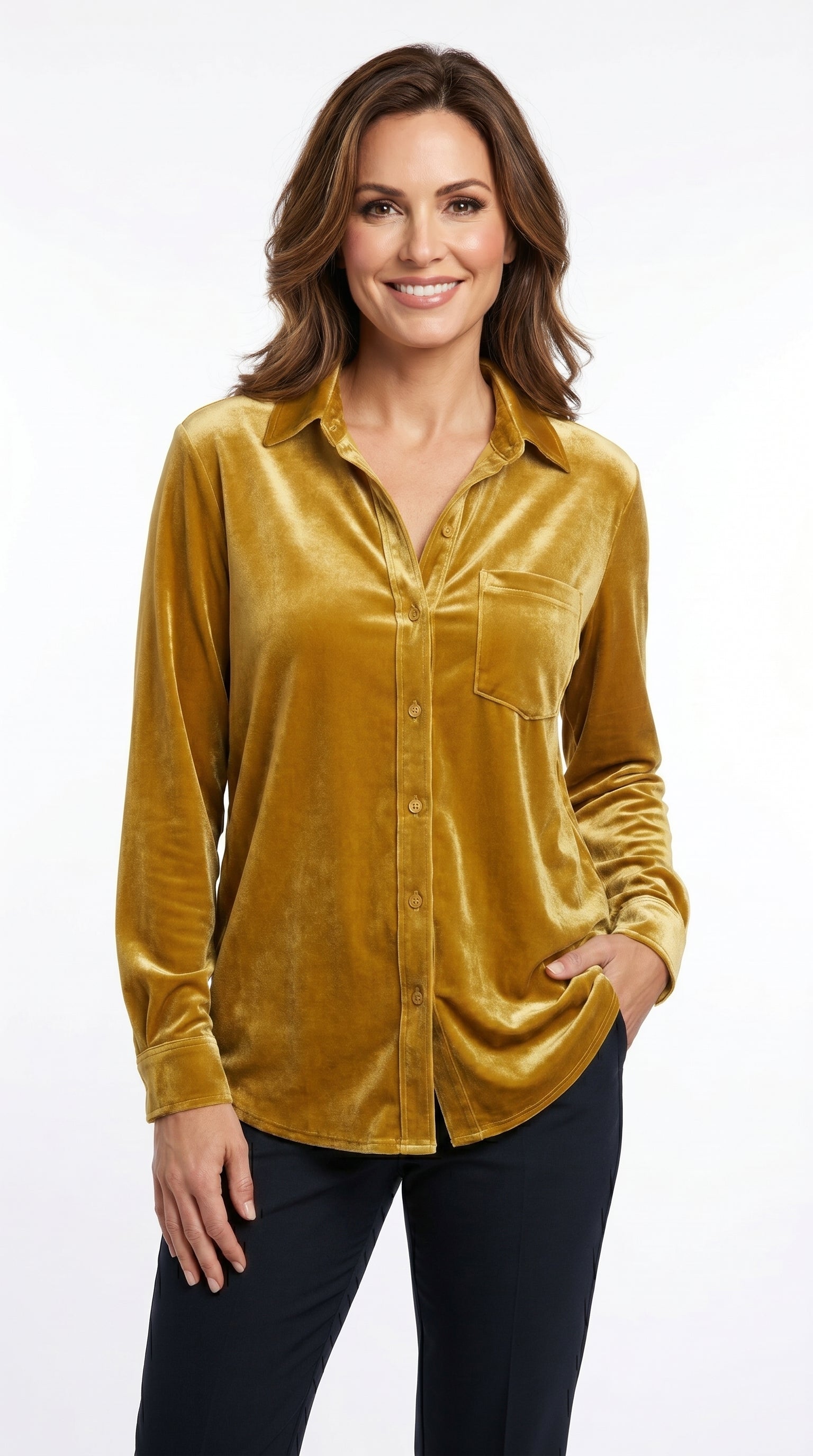 BLUSA VELVET MOSTAZA