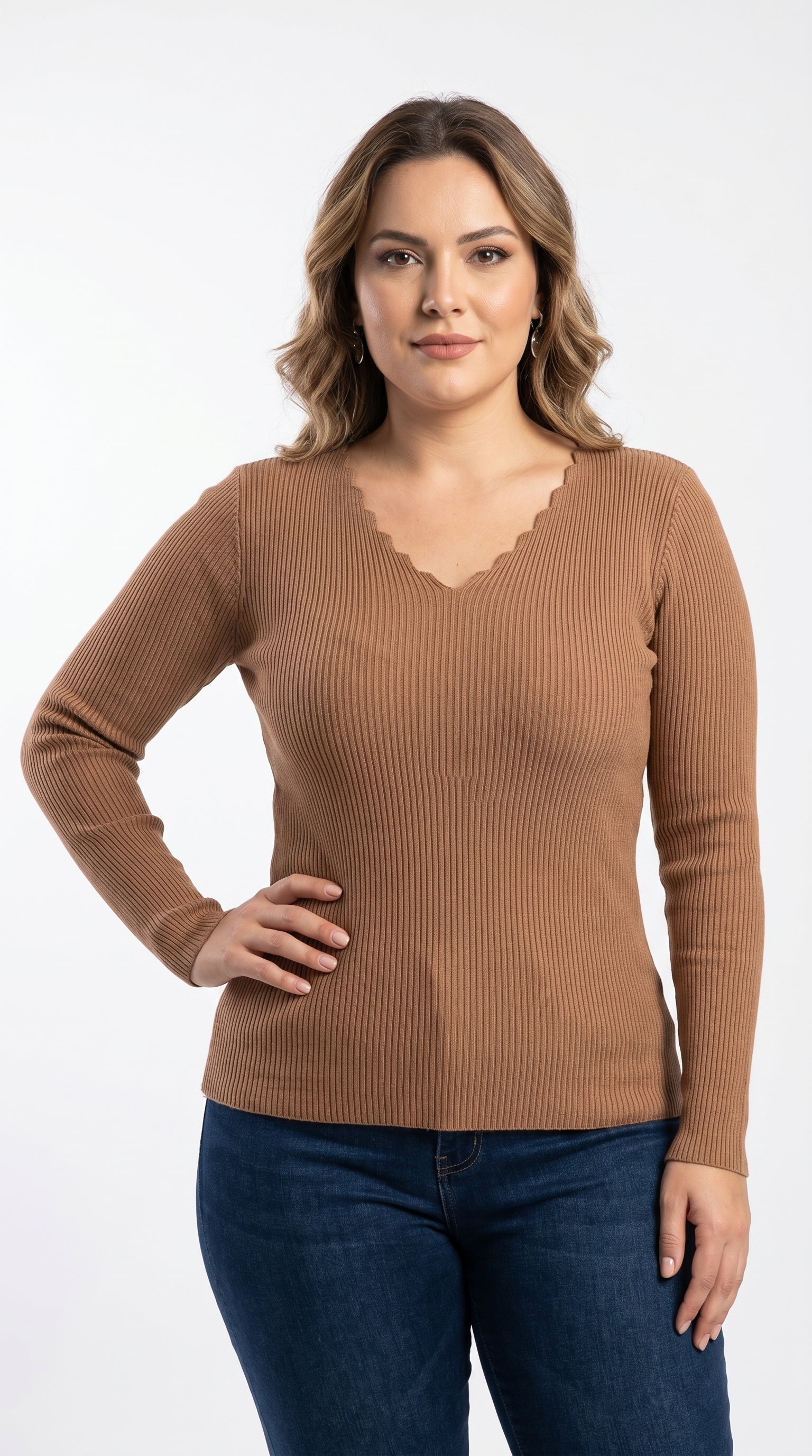 POLERA TEJIDA BASICA CAMEL