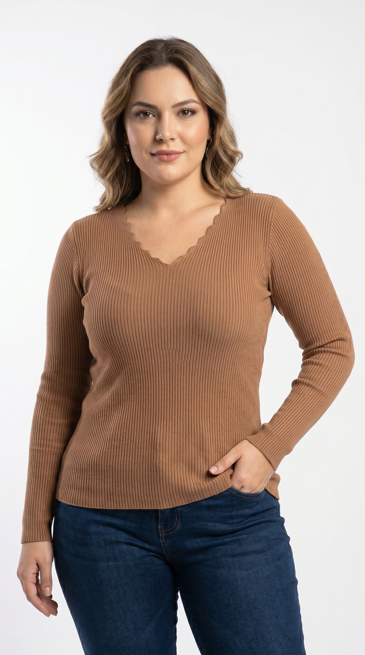 POLERA TEJIDA BASICA CAMEL