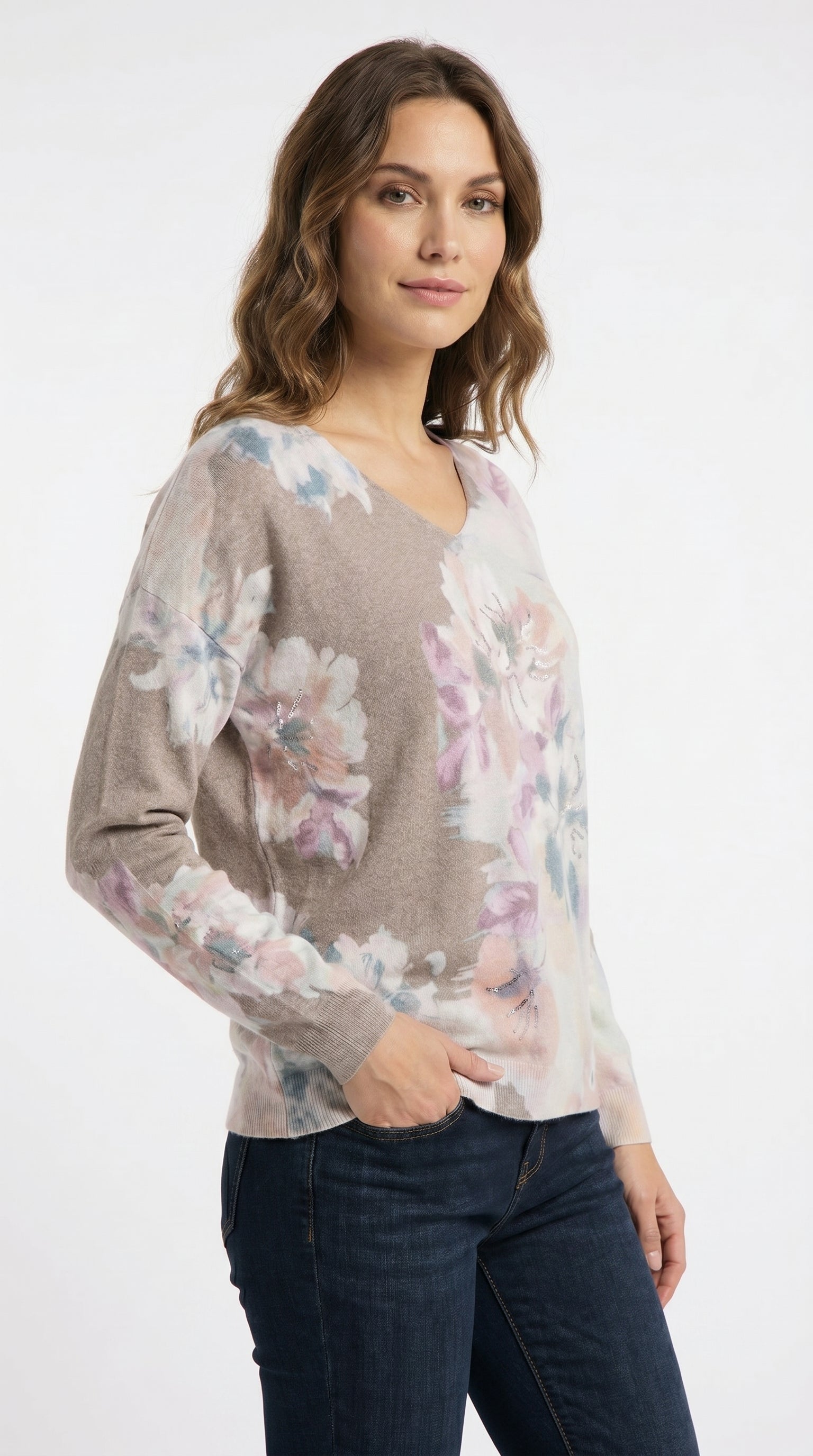 SUETER PINTADO FLORES GRIS