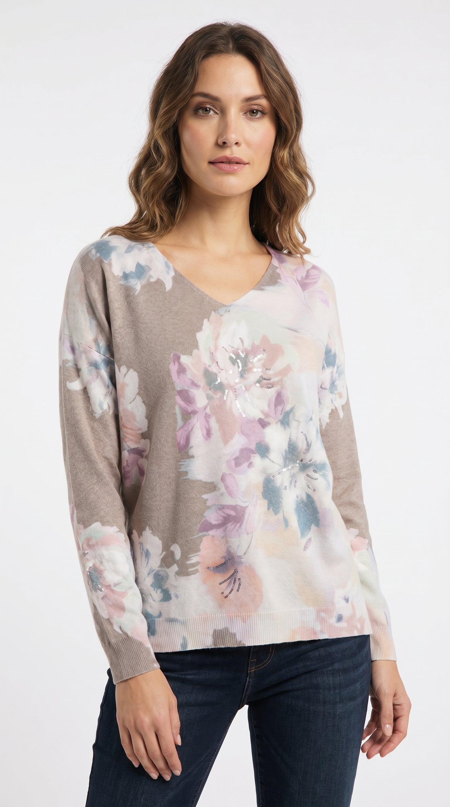 SUETER PINTADO FLORES GRIS