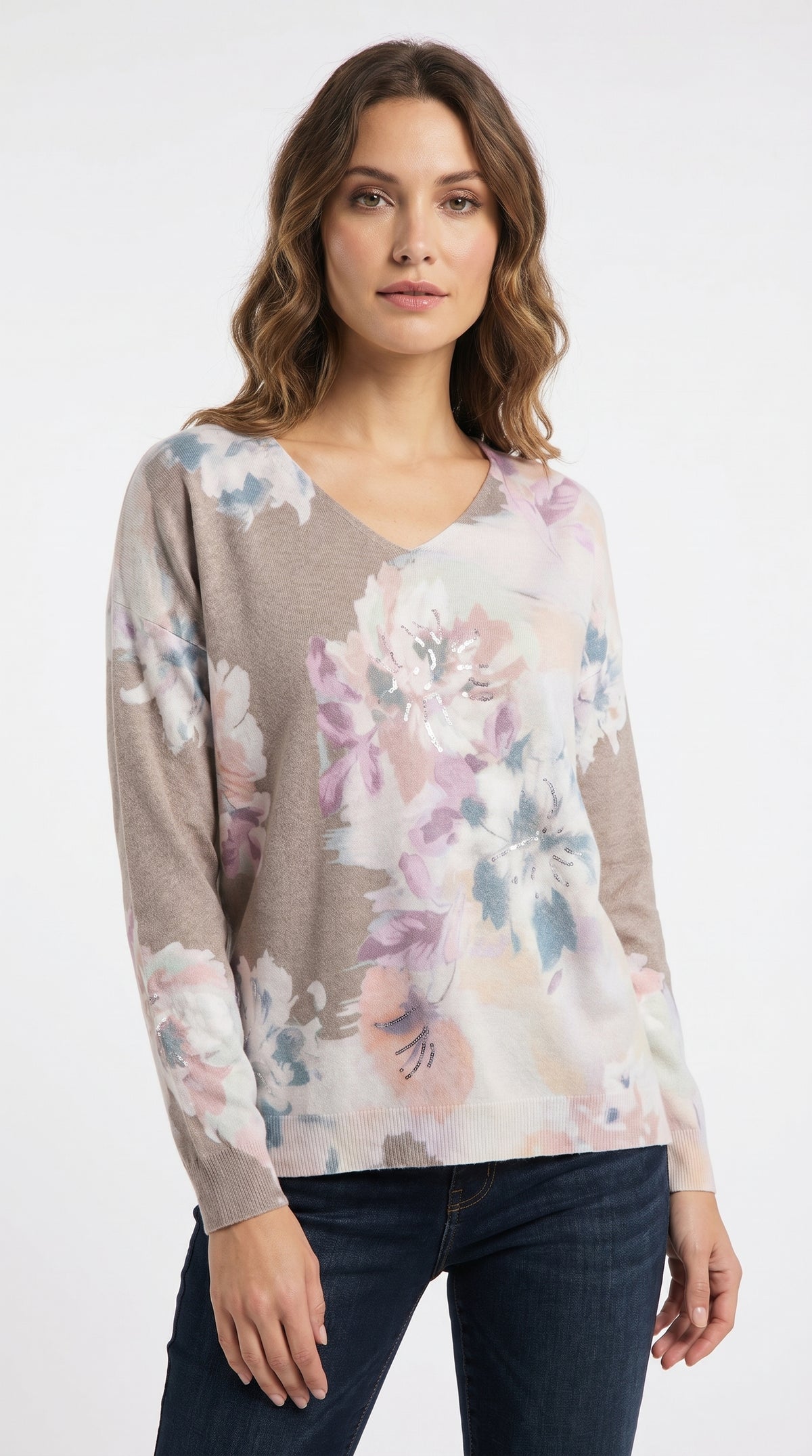 SUETER PINTADO FLORES GRIS