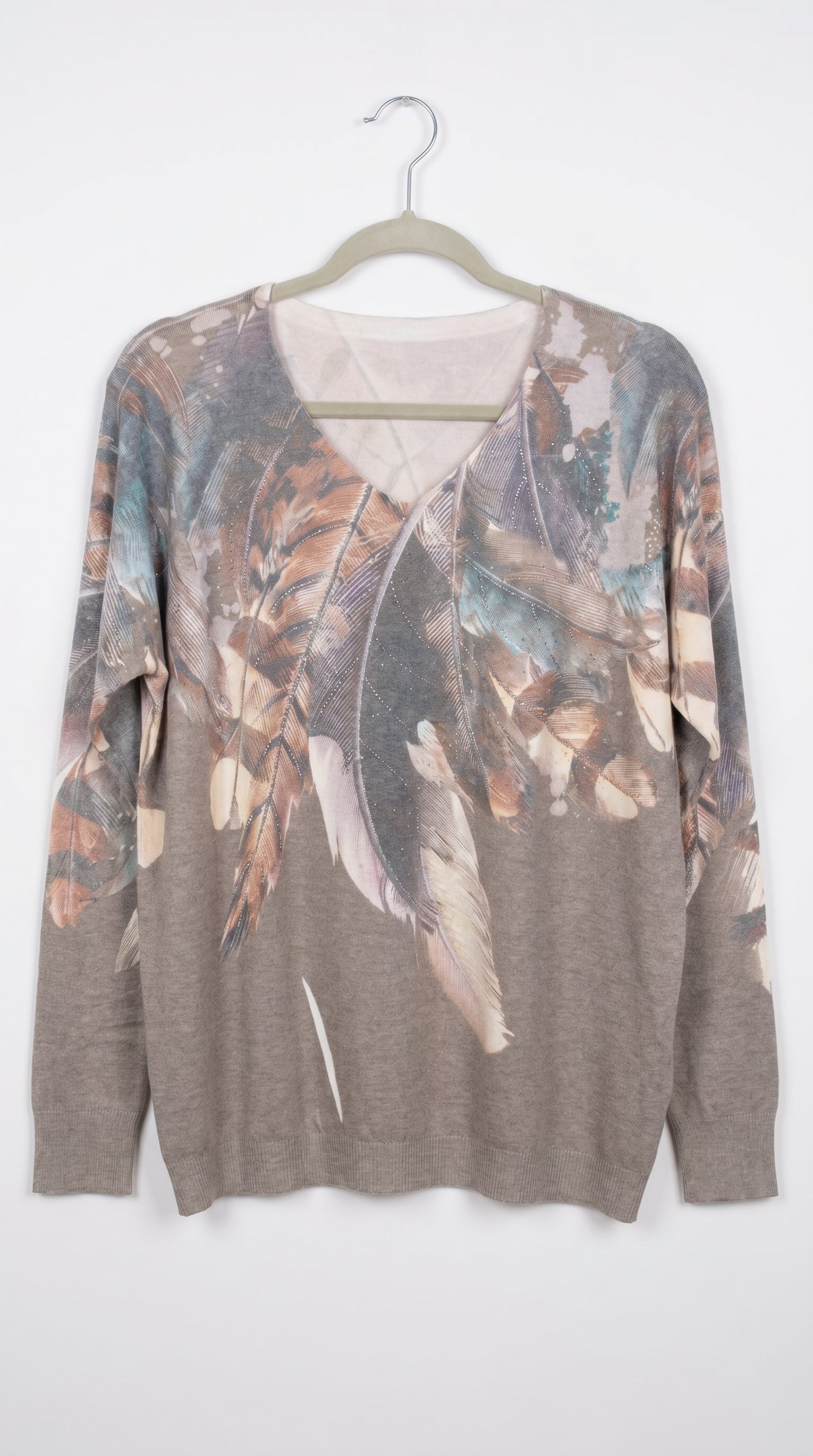 SUETER PINTADO PLUMAS PERLA
